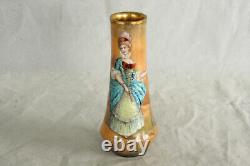 Vase à portrait en émail de Limoges antique Femme avec canne de marche 100% peint à la main