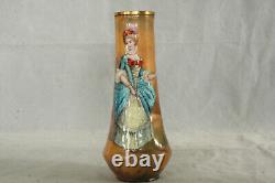 Vase à portrait en émail de Limoges antique Femme avec canne de marche 100% peint à la main