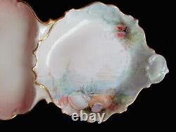 Vente! Antique Limoges Divised (oyster) Seafood Dish Shell Motif Peint À La Main