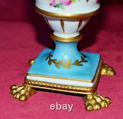 Vintage Giraud Limoges Handpainted Porcelaine Gilt Ormolu Pedestal Urn Vases Paire
