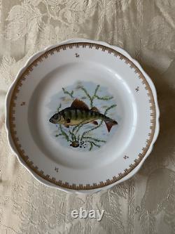 Vintage Hand Painted France Fish Designs Set 12 Assiettes À Dîner & 24 Long Platter