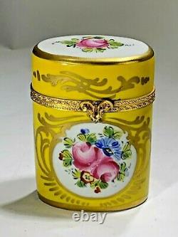 Vintage Limoge France Peint À La Main Grande Ovale Florale Et Jaune Couleur Coffret Cadeau