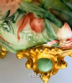 Vintage Limoges France Decores Lilies Grand Footed Bowl Centerpiece